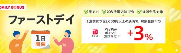 毎月1日はファーストデイ(+3%)