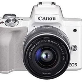【中古】Canon キヤノン ミラーレス一眼カメラ EOS Kiss M ホワイト レンズキット EF-M15-45 IS STM付属 EOSKISSMWH-1545ISSTMLK-A