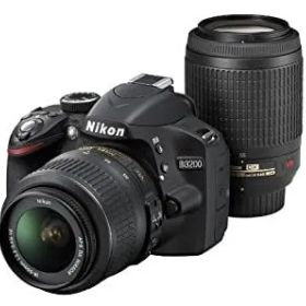 【中古】【非常に良い】Nikon デジタル一眼レフカメラ D3200 200mmダブルズームキット 18-55mm/55-200mm付属 ブラック D3200WZ200BK