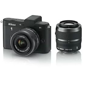 【中古】【39shop】Nikon★ミラーレス一眼カメラ Nikon 1 ニコンワン V1 ブイワン ダブルズームキット ブラック N1 V1WZ BK(非常に良い)