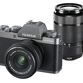 【中古】【39shop】FUJIFILM★ミラーレス一眼カメラ X-T100ダブルズームレンズキット ダークシルバー X-T100WZLK-DS(非常に良い)