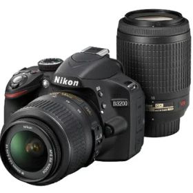 【中古】 Nikon デジタル一眼レフカメラ D3200 200mmダブルズームキット 18-55mm/55-200mm付属 ブラック D3200WZ200BK