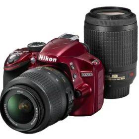 【中古】 Nikon デジタル一眼レフカメラ D3200 200mmダブルズームキット 18-55mm/55-200mm付属 レッド D3200WZ200RD