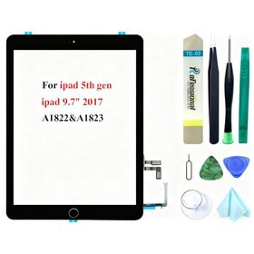 ブラックタッチスクリーン交換用 iPad 5 2017 9.7インチ A1822 A1823 デジタイザーガラスアセンブリ ホームボタン +