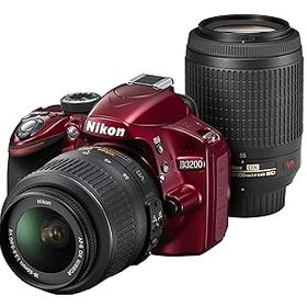 【中古】【39shop】Nikon★デジタル一眼レフカメラ D3200 200mmダブルズームキット 18-55mm/55-200mm レッド D3200WZ200RD（非常に良い）