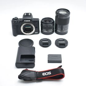 B#14103 Canon ミラーレス一眼カメラ EOS Kiss M ダブルズームキット ブラック EOSKISSMBK-WZK